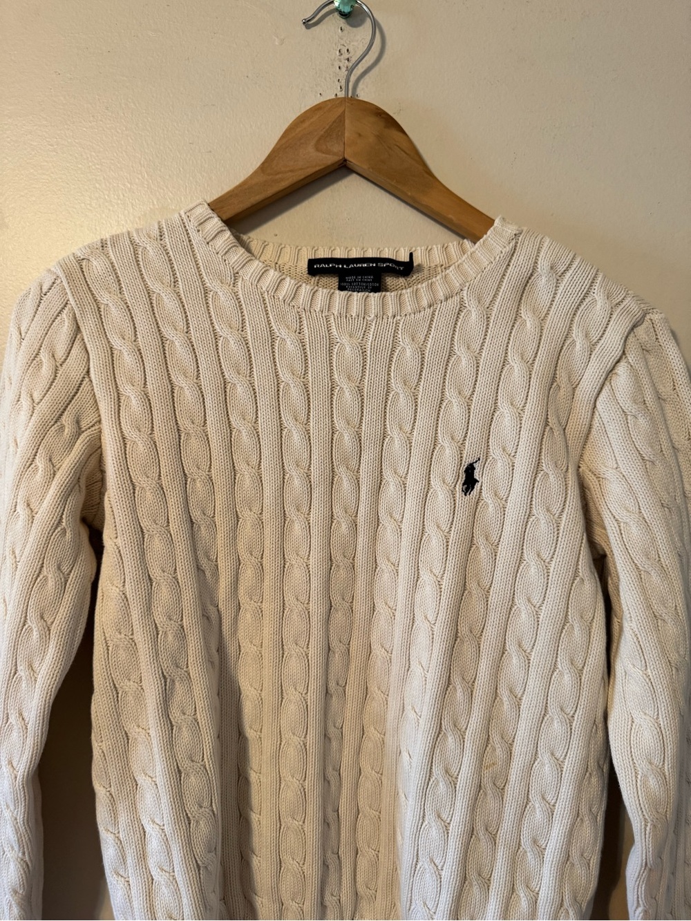 Polo by Ralph Lauren Sport Cream Cable Knit Crewneck Sweater XL Extra Large - Picture 2 of 6